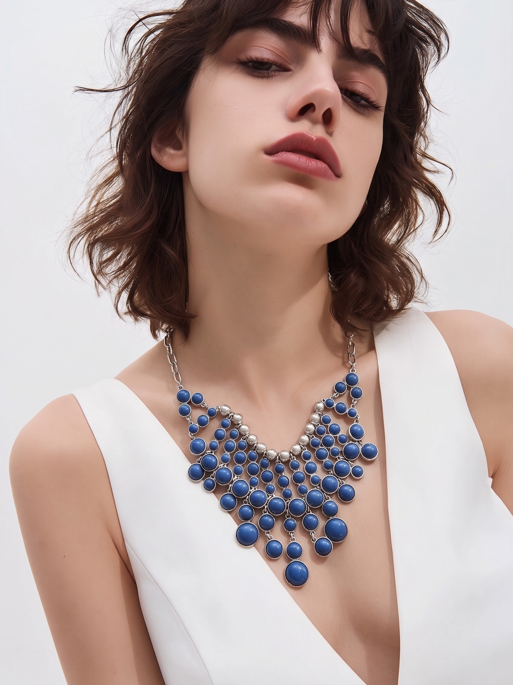 Lucky Brand blue bib necklace with layered round beads